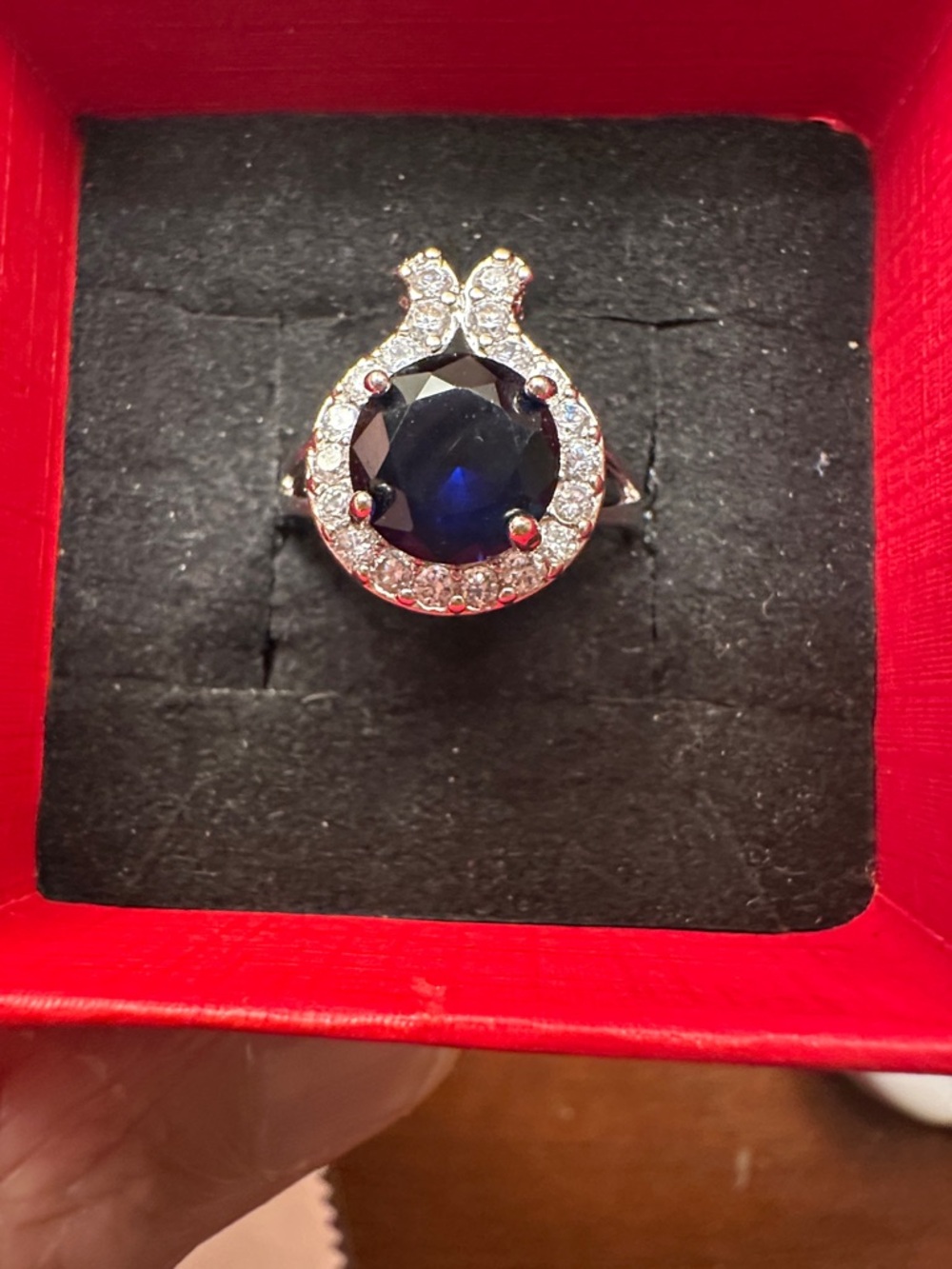 Elegant Blue Sapphire Halo Ring with Clear Accents